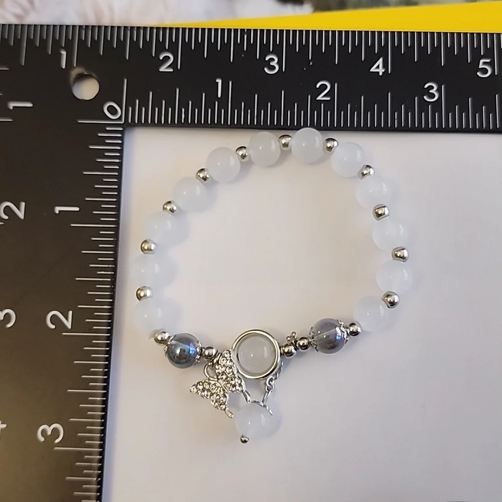 Butterfly Beaded Bracelet Simulated Moonstones - Picture 4 of 6